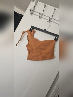 aerie One-Shoulder Ribbed Crop Top - Tan Orange